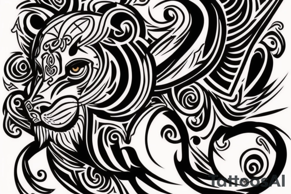 Design a tattoo for placement on the sleeve, which creatively incorporates the concept of the third eye, the sport of basketball, and a majestic lion. The design should seamlessly blend these elements in a unique and visually appealing way, while also reflecting a sense of spiritual connection and passion for the sport. tattoo idea