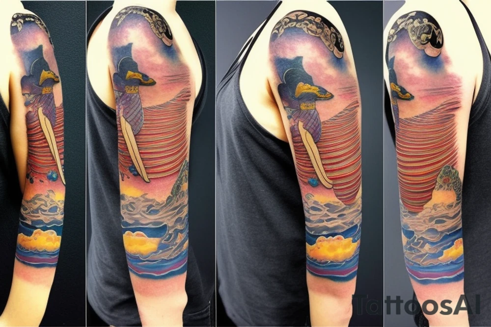Long neck dinosaurs with beads in clouds tattoo idea