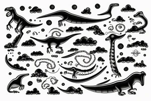 Long neck dinosaurs with beads in clouds tattoo idea