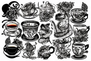 Trex drinking a tea cup tattoo idea