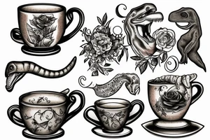 Trex drinking a tea cup tattoo idea