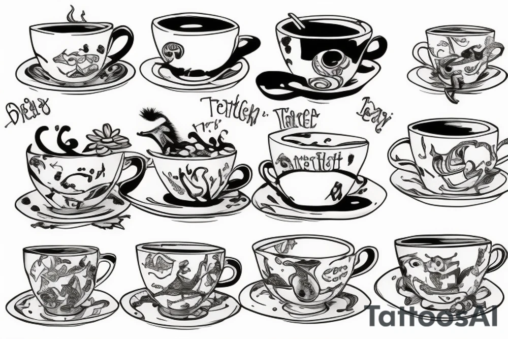 Trex drinking a tea cup tattoo idea