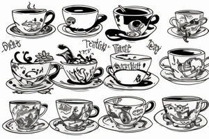 Trex drinking a tea cup tattoo idea