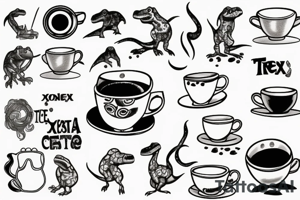 Trex drinking a tea cup tattoo idea