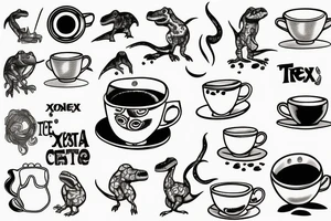 Trex drinking a tea cup tattoo idea