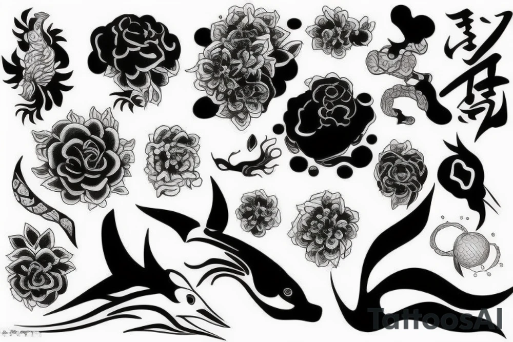 black and white tattoo, neo japanese style tattoo idea