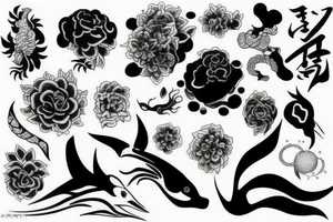 black and white tattoo, neo japanese style tattoo idea