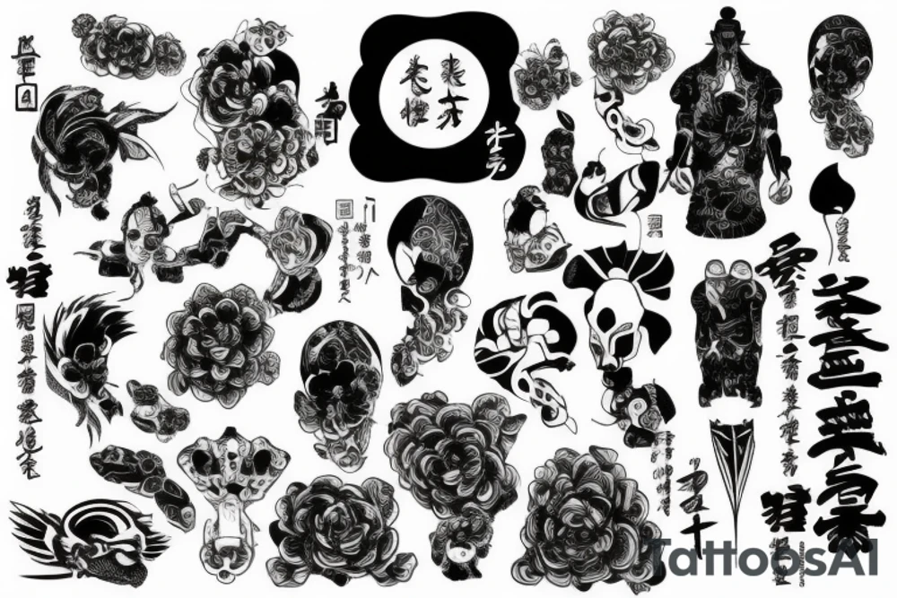 black and white tattoo, neo japanese style tattoo idea