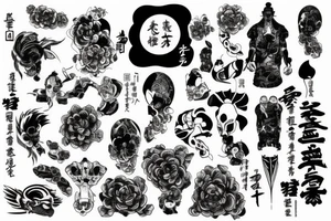 black and white tattoo, neo japanese style tattoo idea
