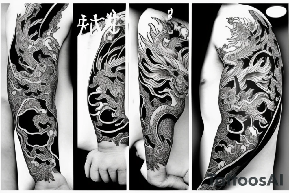 black and white tattoo, neo japanese style. Fit in with dragon tattoo idea