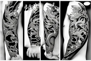 black and white tattoo, neo japanese style. Fit in with dragon tattoo idea