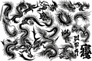 black and white tattoo, neo japanese style. Fit in with dragon tattoo idea