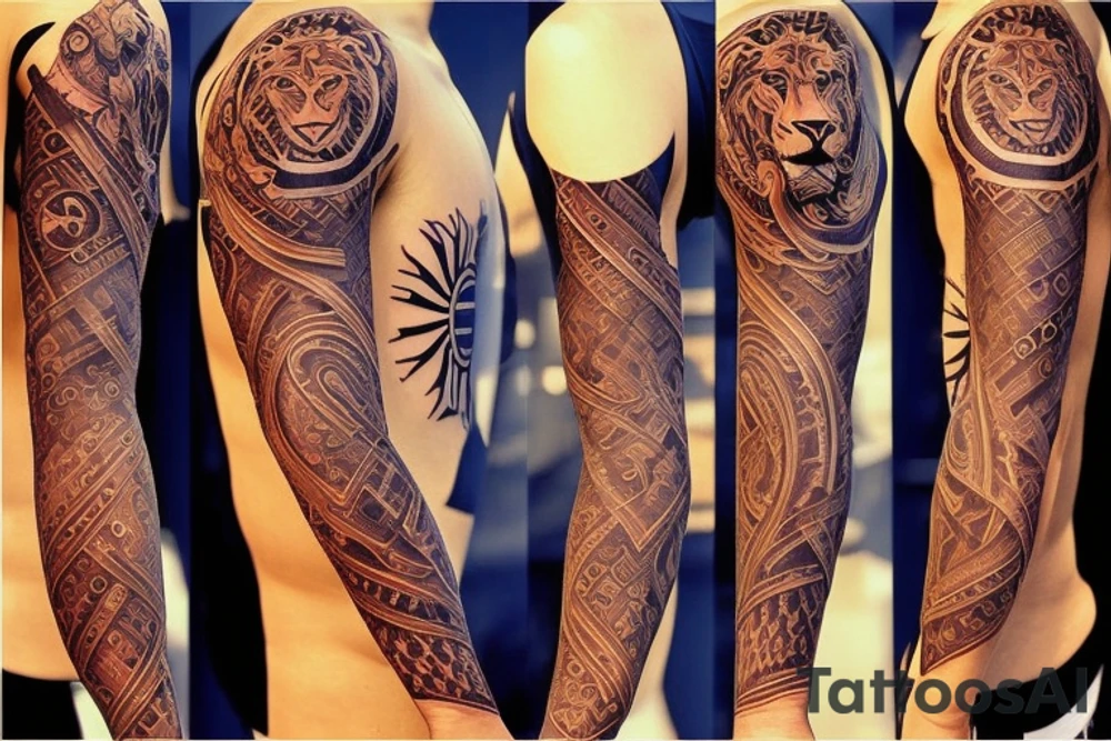 Design a tattoo for placement on the shoulder, which creatively incorporates the number 14, concept of the third eye, the sport of basketball, and a majestic lion. The design should seamlessly blend these elements in a unique and visually appealing way, while also reflecting a sense of spiritual connection and passion for the sport. tattoo idea