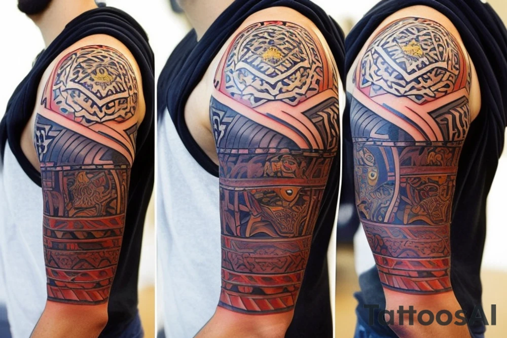 Design a tattoo for placement on the shoulder, which creatively incorporates the number 14, concept of the third eye, the sport of basketball, and a majestic lion. The design should seamlessly blend these elements in a unique and visually appealing way, while also reflecting a sense of spiritual connection and passion for the sport. tattoo idea