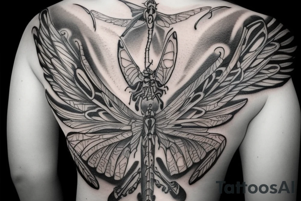 dragon fly tattoo but each wing spells out a name tattoo idea