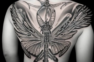dragon fly tattoo but each wing spells out a name tattoo idea