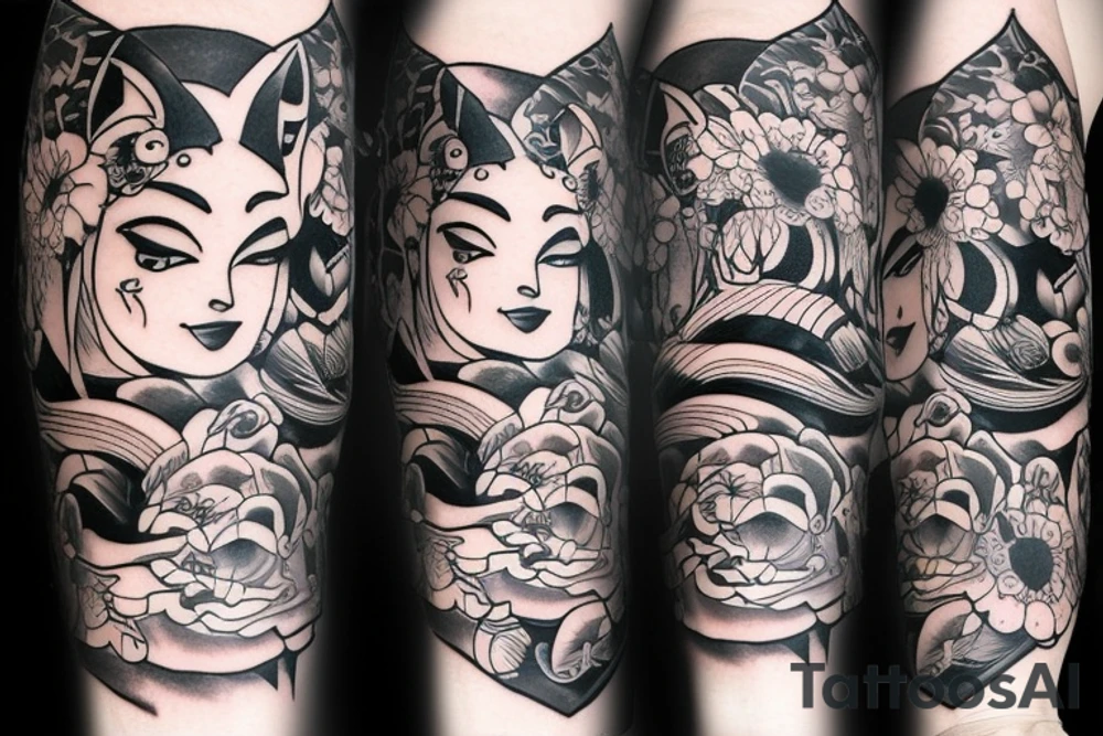 fox tattoo sleeve transist to geisha tattoo tattoo idea