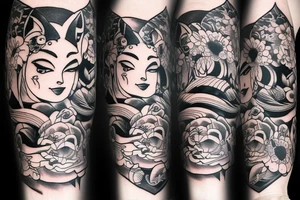 fox tattoo sleeve transist to geisha tattoo tattoo idea