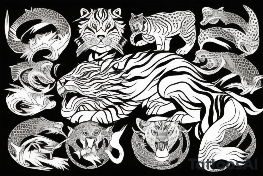 A fierce water tiger representing the birth of my son and personal growth tattoo idea