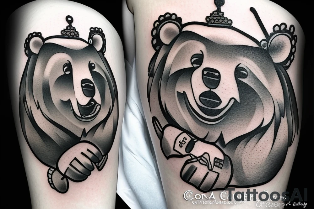 Bear with the corona bear in hands tattoo idea