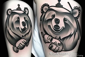 Bear with the corona bear in hands tattoo idea