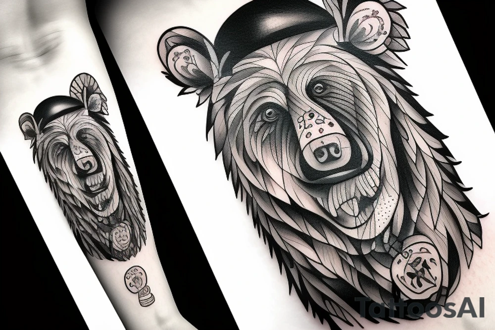 Bear with the corona bear in hands tattoo idea