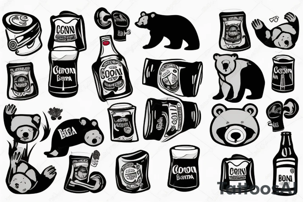 Bear with the corona beer in hands tattoo idea