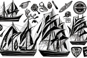 Sail ship with craken tattoo idea
