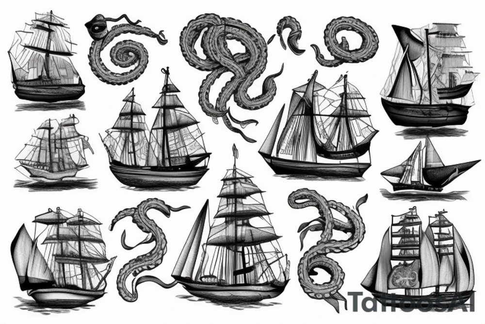 Sail ship with kraken tattoo idea