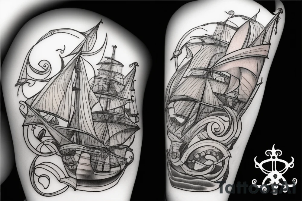 Sail ship with kraken tattoo idea