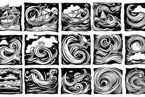 Sail ship with waves and sea monster tattoo idea