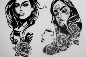 Chicano Girl with bandana and gun and backround shadows tattoo idea