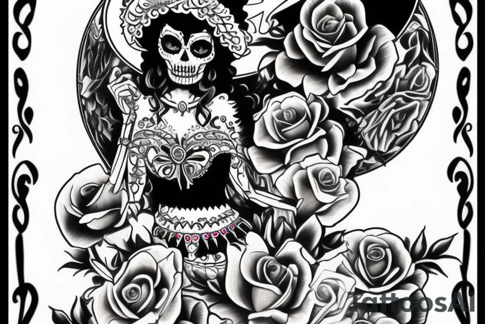 Full Back Chicano Girl La Catrina tattoo idea