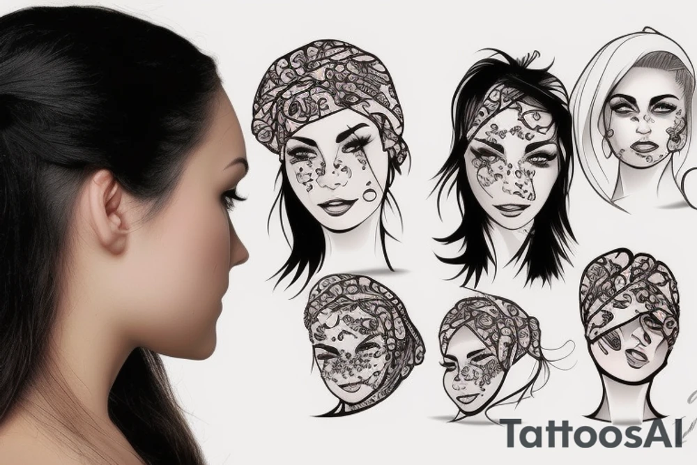 Women Face with Bandana tattoo idea