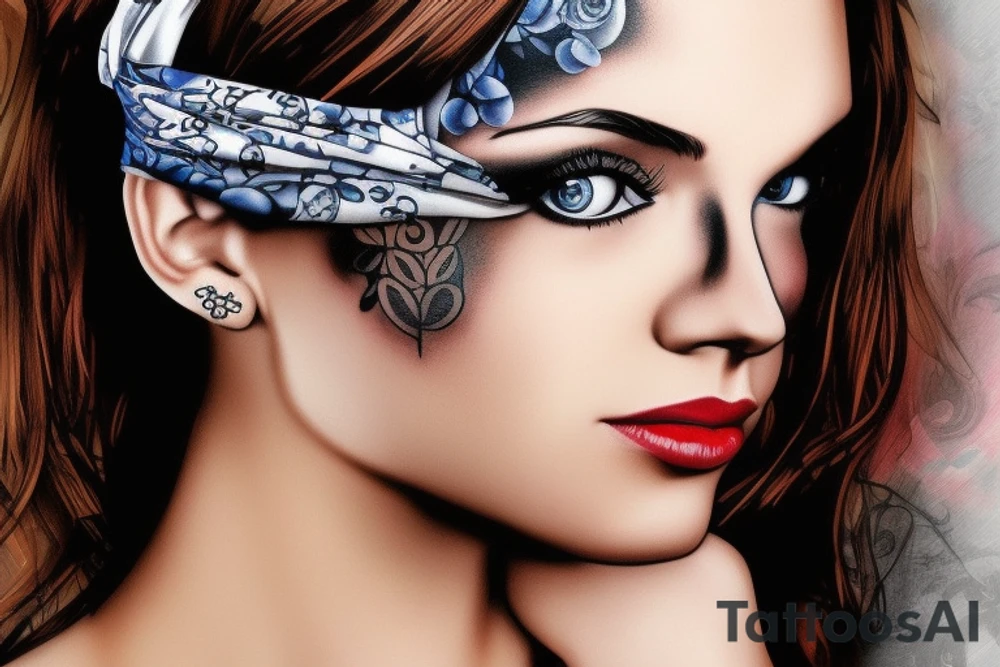 Women Face with Bandana tattoo idea
