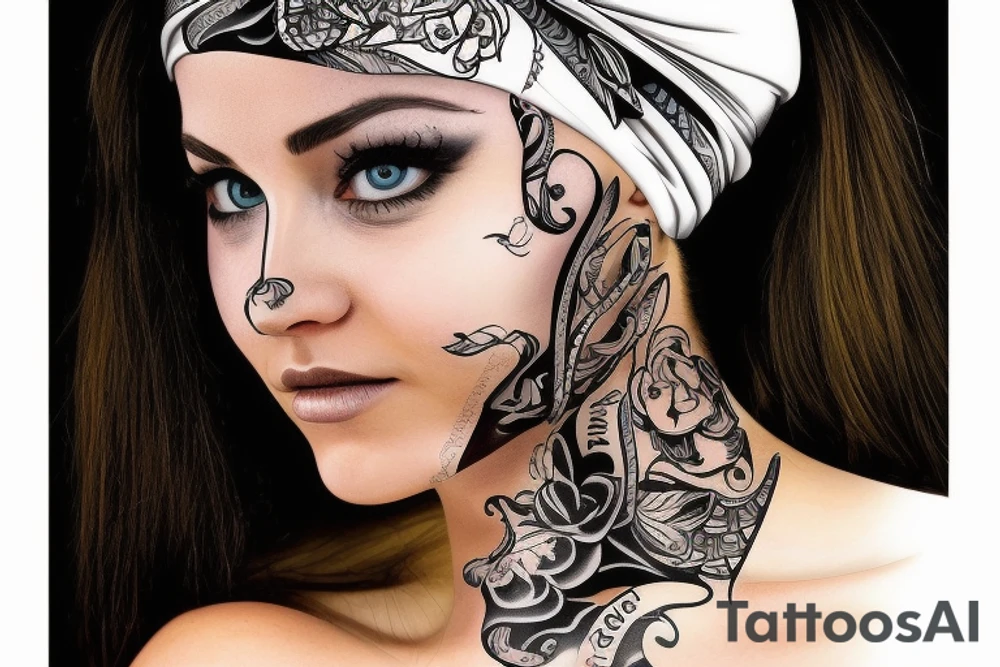 Women Face with Bandana on face tattoo idea