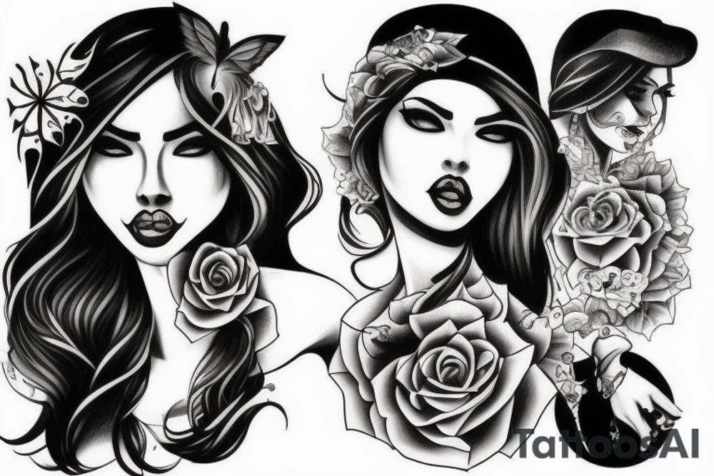 Gangsta Women drawing with shadows tattoo idea