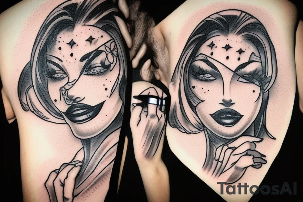 Gangsta Women drawing with shadows tattoo idea