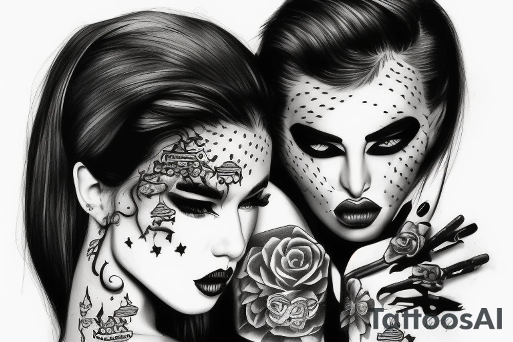 Gangsta Women drawing with shadows tattoo idea