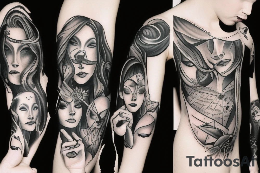 Gangsta Women drawing with shadows tattoo idea