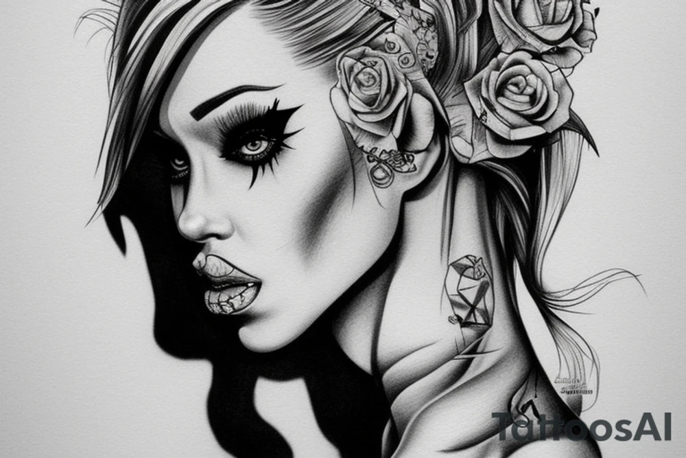 Gangsta blond Women drawing with shadows tattoo idea