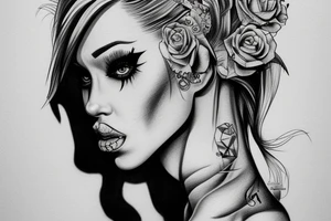 Gangsta blond Women drawing with shadows tattoo idea