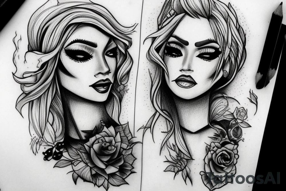 Gangsta blond Women drawing with shadows tattoo idea