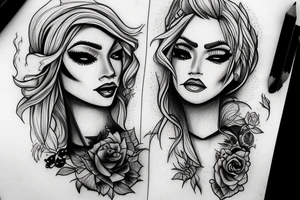 Gangsta blond Women drawing with shadows tattoo idea