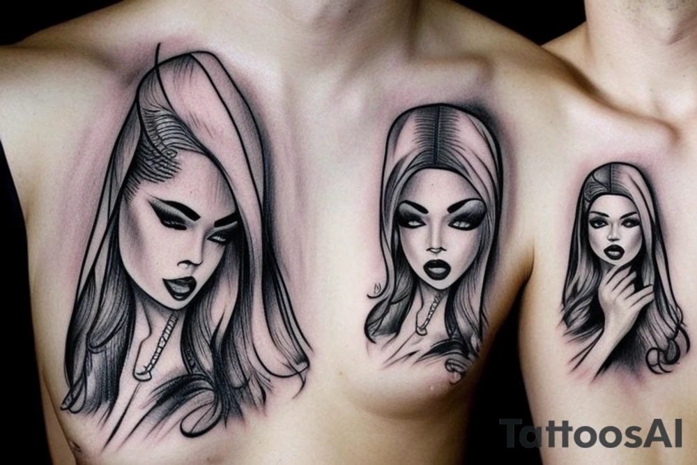 Gangsta blond chic drawing with shadows tattoo idea