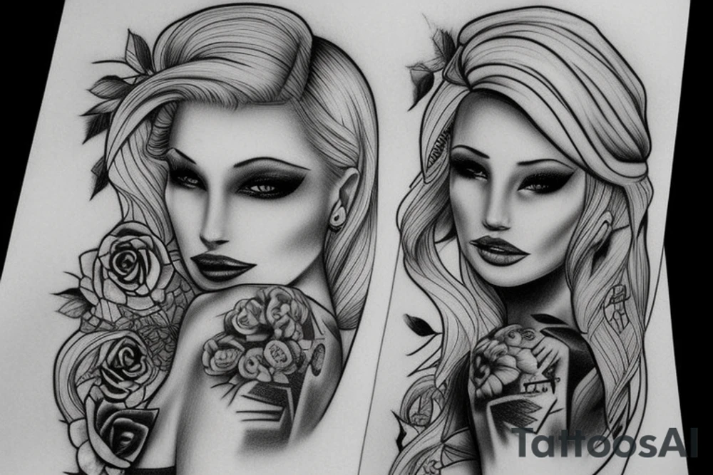 Gangsta blond chic drawing with tattos tattoo idea