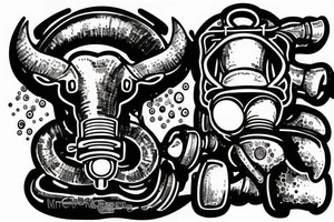 Rebreather with an OX as the diver tattoo idea