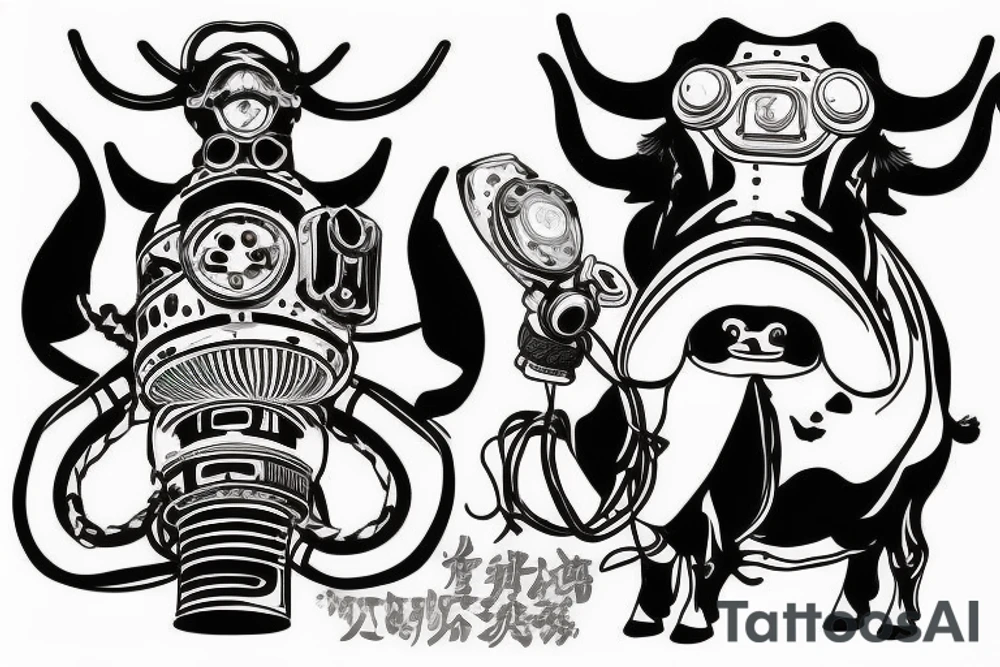 rebreather diving with a Chinese OX as the diver tattoo idea