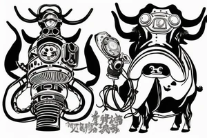 rebreather diving with a Chinese OX as the diver tattoo idea