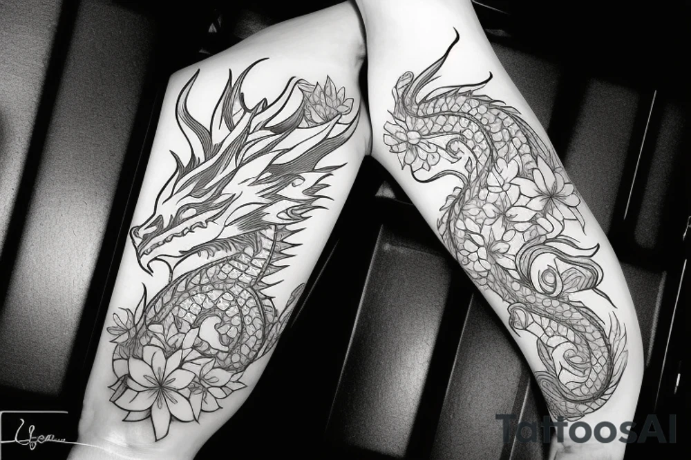 Dragon covered in flowers tattoo idea